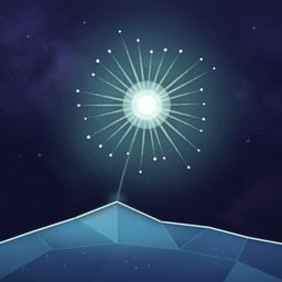Skyburst app icon showing a white firework over crystalline blue terrain.